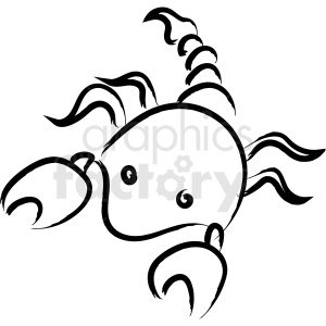 The image is a simple black and white clipart drawing of a lobster. The drawing features the characteristic elements of a lobster, such as the large claws, a segmented body, and multiple legs.