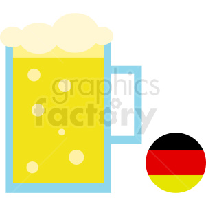 Clipart of a beer mug with foam and the German flag symbolizing Oktoberfest.