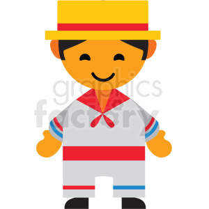 Clipart of a Colombian man wearing traditional attire, featuring a yellow hat and a colorful outfit with red and blue accents.