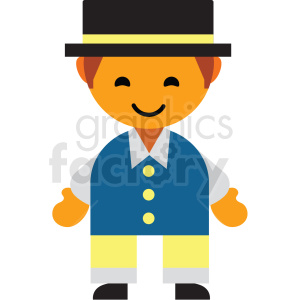 Clipart illustration of a person wearing traditional Swedish clothing, featuring a blue vest, yellow buttons, and a black hat.