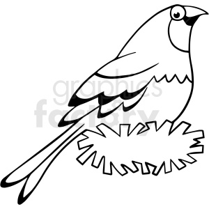 This clipart image features a simple, black and white line drawing of a bird perched on a nest. The outline style provides a clean and clear depiction of the bird.
