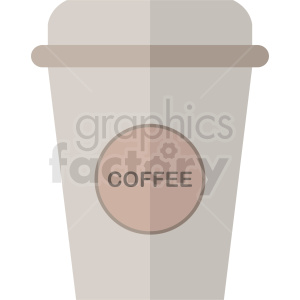 A minimalist clipart image of a coffee travel cup with a brown lid and a round label that says 'COFFEE'.