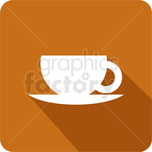 A white coffee cup on a saucer with a brown background, stylized as a clipart image.