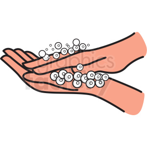 Clipart of hands being washed with soap bubbles, illustrating hand hygiene.