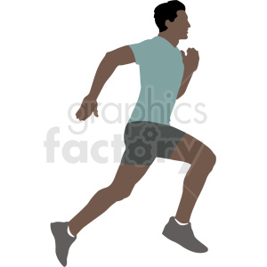 Silhouette of a person running in a dynamic pose, wearing a t-shirt and shorts.