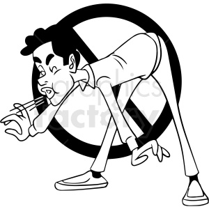 A cartoon man is coughing in front of a prohibition sign indicating a no-coughing policy.