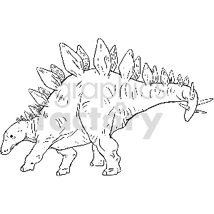   The clipart image features a stegosaurus, which is a type of herbivorous dinosaur. This particular illustration depicts the stegosaurus in a side profile with its distinctive row of large, bony plates along its back, and a spiked tail, which are characteristic features of this dinosaur. 