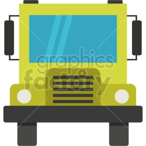 Front view illustration of a school bus with a yellow body and blue windshield in a clipart style.