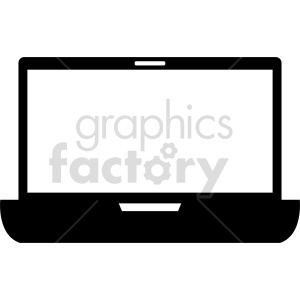 A minimalistic black and white clipart image of a laptop with a blank screen.