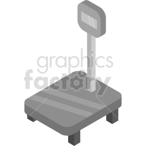 Isometric illustration of a digital weighing scale with a display screen, typically used for industrial or cargo weighing purposes.