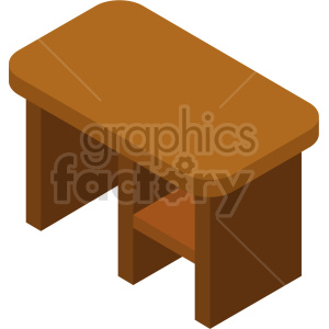 Isometric clipart image of a brown wooden desk with a shelf underneath.