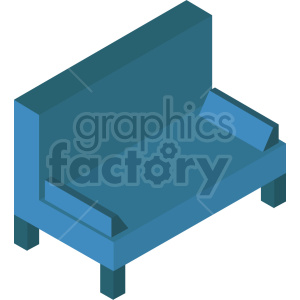 A clipart image of a simple sofa or couch in a minimalist design, represented with shades of blue and teal. The sofa has a backrest, seat, and armrests.