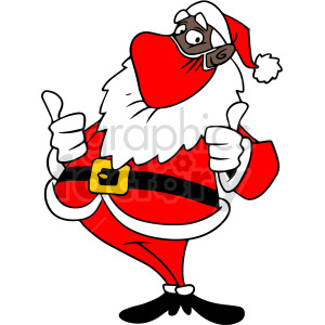 Illustration of Santa Claus giving two thumbs up while wearing a face mask, depicted as African American.