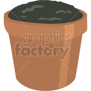 The image is a clipart of a terracotta garden pot filled with soil. It's simple and cartoonish in style, typically used for illustrative purposes in various media, such as articles, books, and websites about gardening.