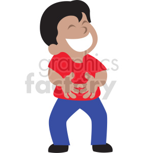 A cartoon character laughing heartily, wearing a red shirt and blue pants.