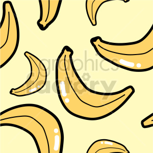 Clipart image of several bananas with a simple, playful, and cartoon-like design on a light yellow background.