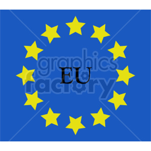The image depicts a stylized representation of the flag of the European Union (EU). It features a circle of twelve golden stars on a blue background, with the letters EU featured in the center.
