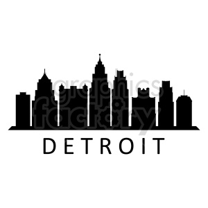 A silhouette of the Detroit skyline featuring various skyscrapers and buildings.