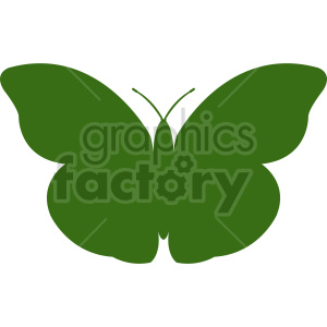 The clipart image shows a simple, stylized representation of a green butterfly. The butterfly is depicted in a symmetrical shape, with its wings spread out. It has a simple body structure with two antennae.
