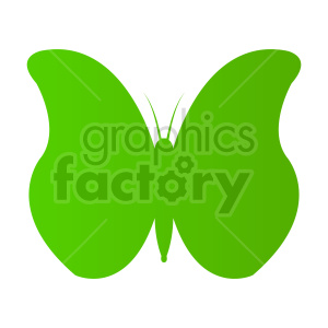 The image is of a simple green butterfly in a symmetrical clipart style. 