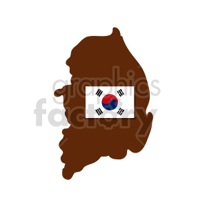 Illustration of South Korea with the national flag overlaid on a brown silhouette of the country's shape.