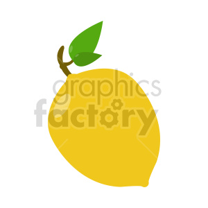 Illustration of a lemon with green leaves.