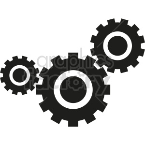 Clipart image of three interconnected black gears symbolizing machinery or teamwork.