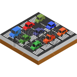 An isometric illustration of a parking lot with colorful cars parked in designated slots.