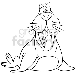 Clipart image of a cartoon walrus with large tusks and a comical expression.
