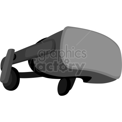 A clipart image of a virtual reality (VR) headset in shades of gray and black.