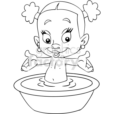 black and white baby black girl taking bath cartoon vector