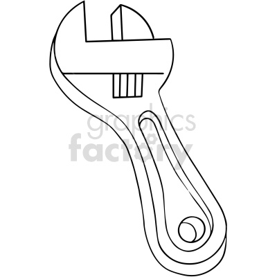 This clipart image contains a black and white line drawing of an adjustable wrench. The tool shown in the image is commonly used for turning nuts and bolts and is characterized by its adjustable jaw.