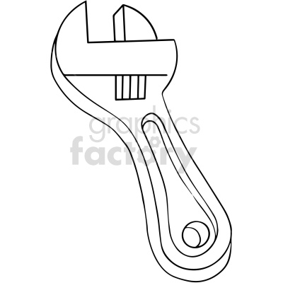 Black and White Adjustable Wrench Line Drawing