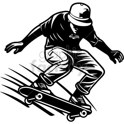 black and white guy riding skateboard vector clip art