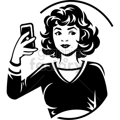 black and white vintage girl taking selfie vector clip art