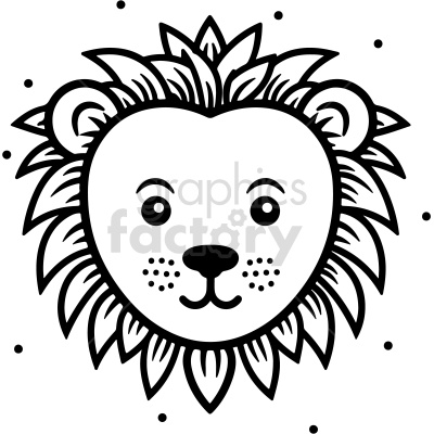 black and white cartoon lion head clip art