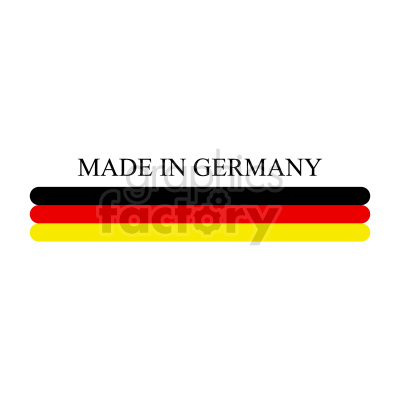 Clipart image featuring the text 'Made in Germany' with horizontal stripes in black, red, and yellow representing the German flag.