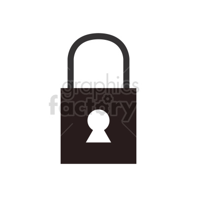 A simple black and white clipart image of a padlock with a keyhole.