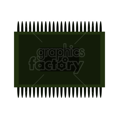 Clipart image of a microchip with rectangular black and green coloring and multiple pins.