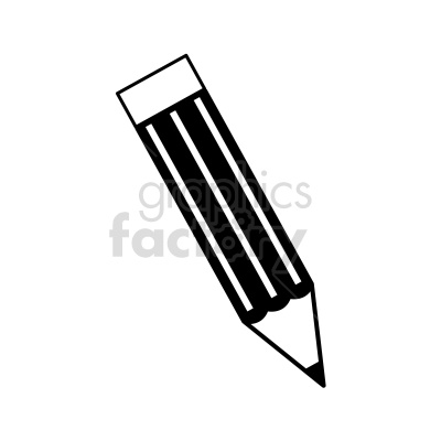 Black and white clipart image of a pencil with three stripes on its body.