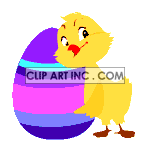 Animated cute Easter chick hugging egg