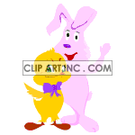 Animated Easter Bunny with Chick Happy and Waiving