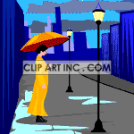 Lady standing on street with animated rain clouds 