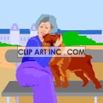animated women petting her dog