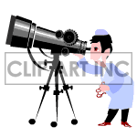Man looking through a huge telescope.