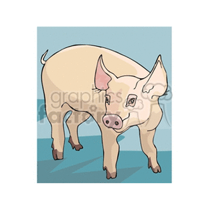 The image is a cartoon-style illustration of a cute, pink pig standing on what appears to be a blue surface with a blue background. The pig looks friendly and has typical characteristics such as a snout, rounded ears, and a slight smile.