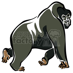 The image depicts a clipart of a gorilla in a side profile, posed on all fours with prominent muscles and a facial expression that is typical of clipart stylization.