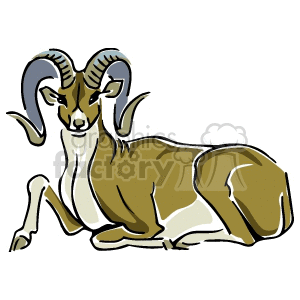 The clipart image shows a stylized cartoon representation of a ram. The ram is depicted in a relaxed, lying down position with its distinctive large, curved horns prominently displayed.