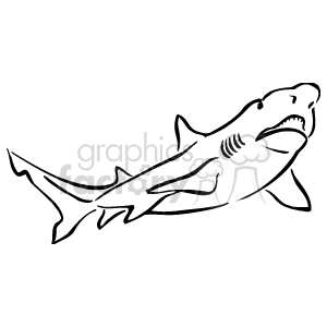 The image is a black and white clipart of a shark. It's a simple outline that represents the animal clearly with characteristic features such as the dorsal fin, tail fin, pectoral fins, and sharp nose typically associated with sharks.