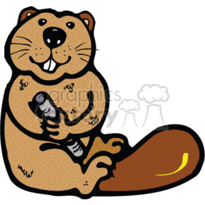 Cute little beaver holding a piece of wood
